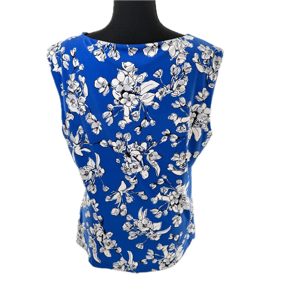 Ivanka Trump Floral Blue/White Sleeveless Career Blouse Keyhole Neck Size Large - Picture 14 of 16